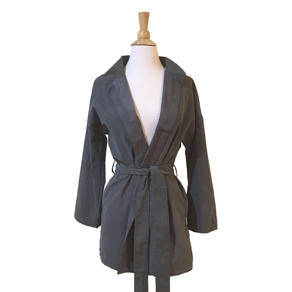 Tie Front Modern Lapel Trench Coat Slate Green
